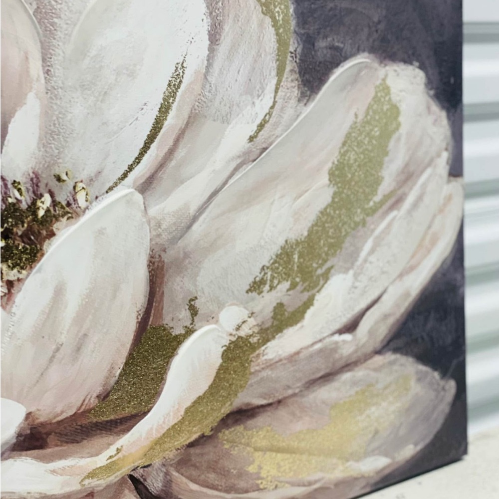 Floral Canvas Art with Gold Accents - Magnolia